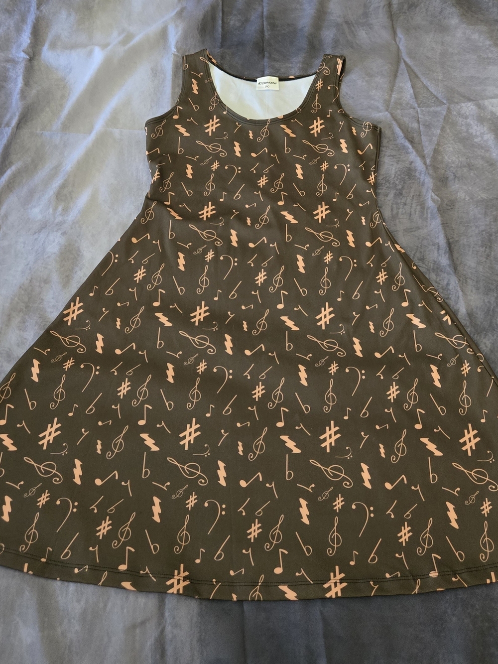 Sleeveless Brown Musical-Print A-Line Dress